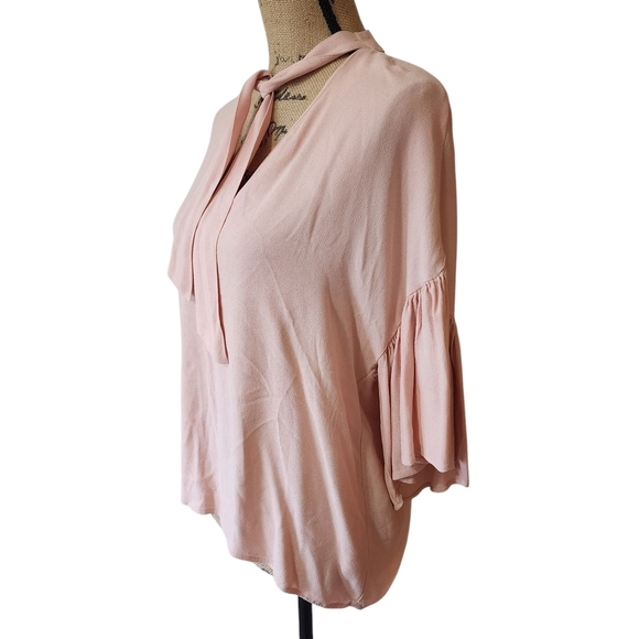 Zara Woman Pale Pink Tie Front Relaxed Blouse - Medium - Picture 2 of 7